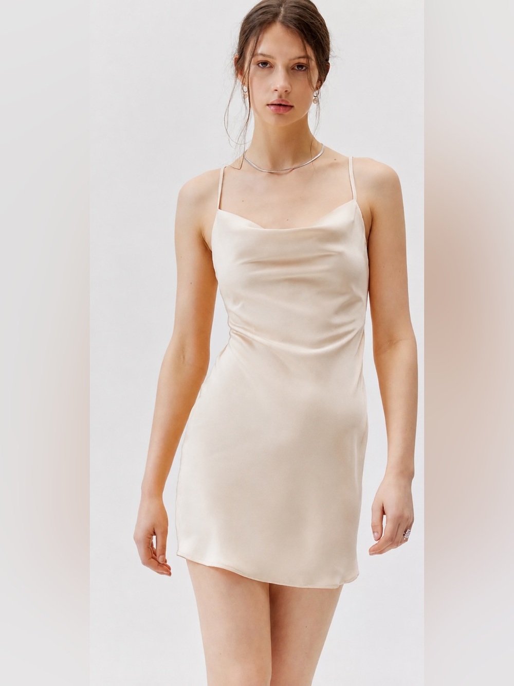 UO Mallory Cowl Neck Slip Dress‎ In Champagne Size M Y2K 90s